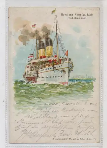 OZEANSCHIFFE - PASSAGIER, Lithographie Hamburg - Amerika - Linie, "COBRA", 1906