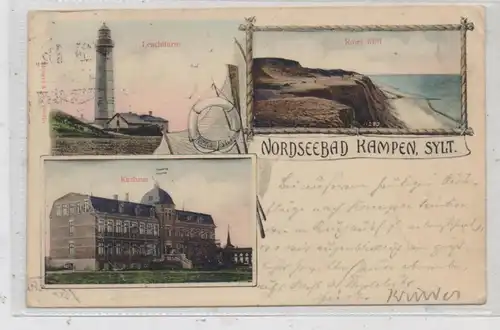 2280 SYLT - KAMPEN, Leuchtturm, Rotes Kliff, Kurhaus, 1903