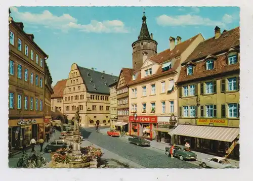 8710 KITZINGEN, Marktstrasse, Rathaus, Kaiser's Cafe, Oldtimer, 60er Jahre