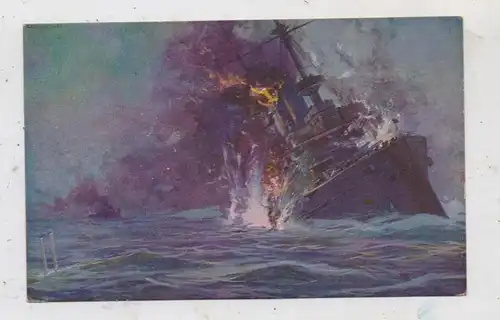 MILITÄR - SCHIFFE / Navy, Deutsches U-Boot versenkt "FORMIDABLE", Künstler-AK Prof. Schulze, MSP 17, 1916