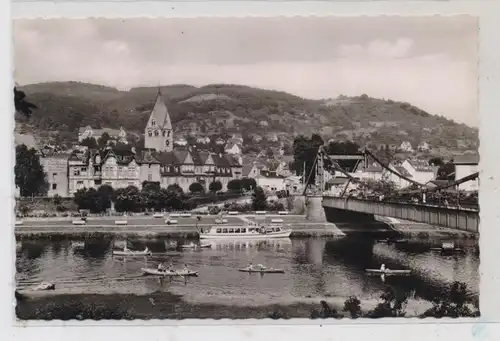 5408 NASSAU. Lahnbrücke, Jahn-Anlagen, Paddel- und Ruderboote, 1955