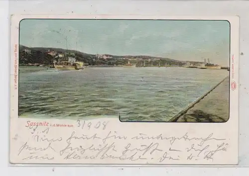 0-2355 SASSNITZ / Rügen, Blick von der Mole, Ausflugsdampfer, Fähre, 1908