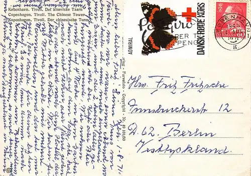 ROTES KREUZ - Vignette Dänemark 1971, Schmetterling - flinder - butterfly - papillon - farfalla - mariposa