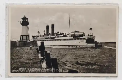 FÄHRE / Ferry / Traversier, Fährschiff "DEUTSCHLAND", Leuchtturm, Sassnitz, NS-Beflaggung, Bahnpost Berlin - Sassnitz
