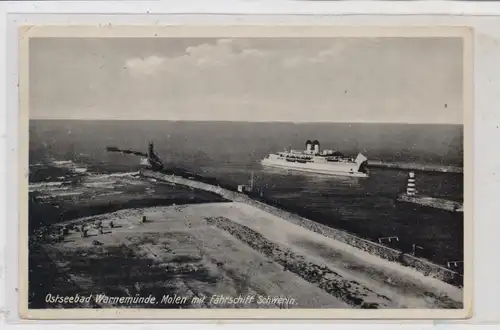 FÄHRE / Ferry / Traversier, Fährschiff "SCHWERIN" an der Mole Warnemünde, 1931