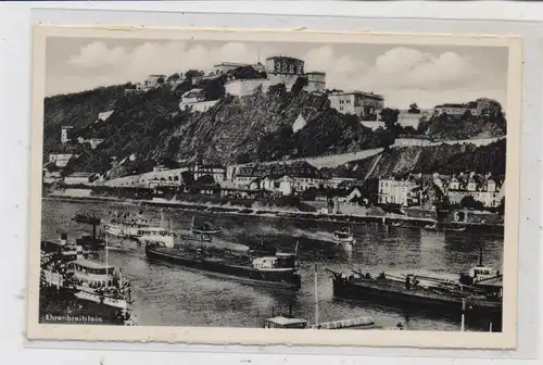 BINNENSCHIFFE - RHEIN, Frachtschiffe und KD-Dampfer vor Ehrenbreitstein