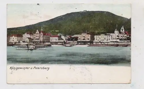 5330 KÖNIGSWINTER, Rheinfront mit Petersberg und Personenschiffen, 1906