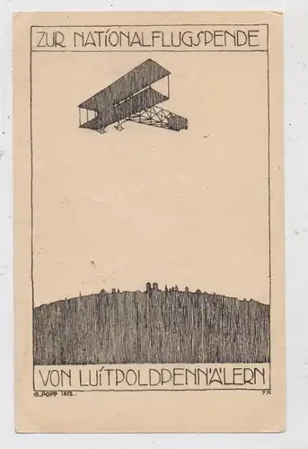 8000 MÜNCHEN, Nationalflugspende von Luitpoldpennälern, 1912, Künstler-Karte G. Popp