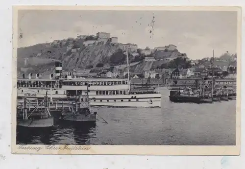 BINNENSCHIFFE - RHEIN, Köln-Düsseldorfer "VATERLAND" an der Koblenzer Schiffsbrücke, 1933