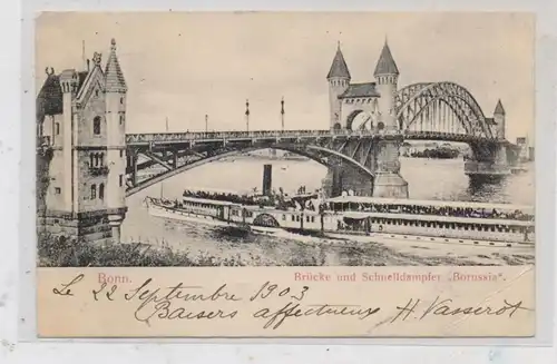 BINNENSCHIFFE - RHEIN, Köln-Düsseldorfer "BORUSSIA" vor Bonn, 1903, Druckstelle