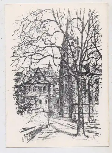 3550 MARBURG, Pfarrkirche und Schloß, Künstler-Karte  R. Gelbert