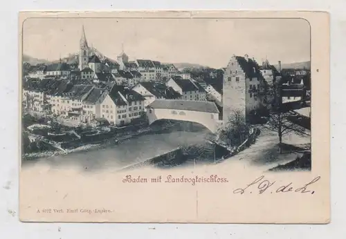 CH 5400 BADEN AG, Gesamtansicht mit Landvogteischloss, 1902, Verlag Götz - Luzern