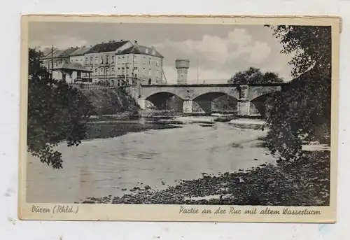 5160 DÜREN, Partie an der Rur mit altem Wasserturm