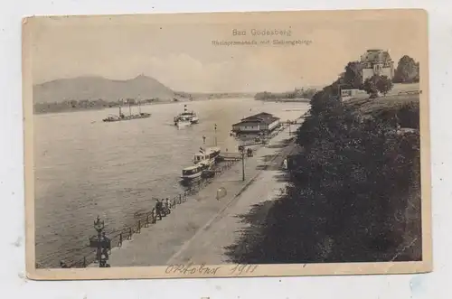 5300 BONN - BAD GODESBERG - Rheinpromenade, Anleger der Rheindampfer, Schwimmbad, 1919, kl. Knick