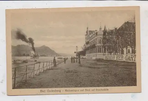 5300 BONN - BAD GODESBERG, Hotel Dreesen, Schiffsanleger, Frachtschiff, Siebengebirge, 1921