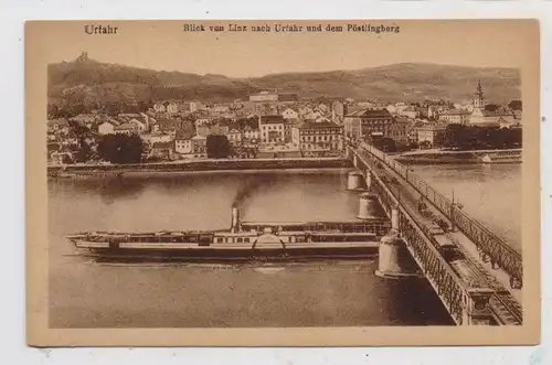 BINNENSCHIFFE - DONAU, Dampfer vor Linz - Urfahr, 1918