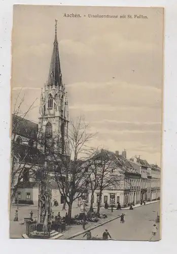 5100 AACHEN, Ursulinerstrasse, Kirche St. Foillan, belebte Szene, 1912