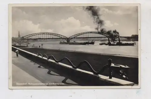 4000 DÜSSELDORF, Hochwasserschlange, Rheinbrücke, Frachtschiffe, 1934