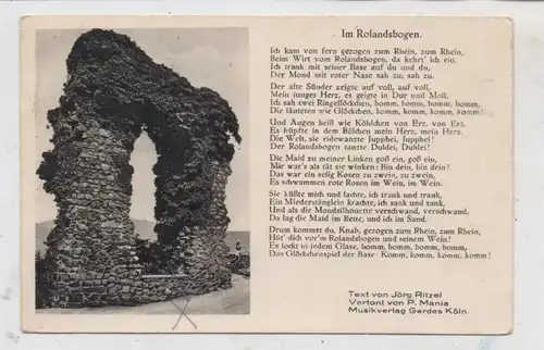 5480 REMAGEN - ROLANDSWERTH, "Im Rolandsbogen", Liedtext Ritzel / Mania, 1929