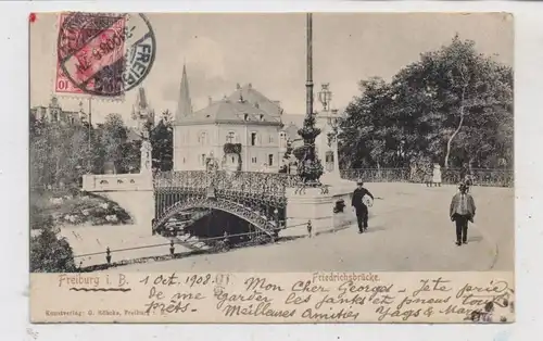 7800 FREIBURG, Friedrichsbrücke, belebte Szene, 1908