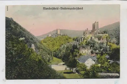 5562 MANDERSCHEID - NIEDERMANDERSCHEID, Blick auf die Burgen, handcoloriert, 1910, Schaar & Dathe - Trier