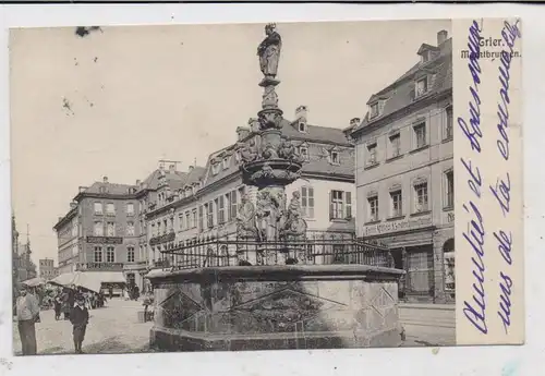 5500 TRIER, Marktbrunnen, Lederhandlung Anton Gilles, belebte Szene, 1909