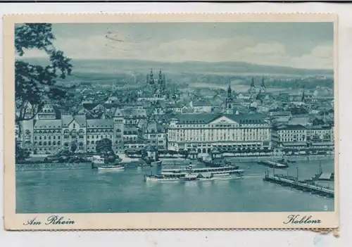 5400 KOBLENZ, Köln - Düsseldorfer Dampfer passiert die Schiffsbrücke, 1928, Verlag Kratz # 5