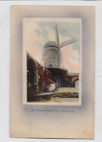 4047 DORMAGEN - ZONS, Mühlenturm / Molen / mill, handcoloriert im Prägerahmen, 1909