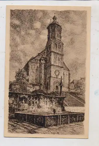 7170 SCHWÄBISCH HALL, St. Michaeliskirche, Marktbrunnen und Pranger, Künstler-Karte Gerling, 1913