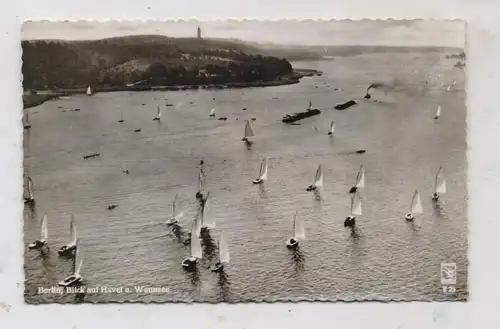 1000 BERLIN - WANNSEE und Havel, Luftaufnahme, Segelboote, Frachtschiffe, 1959