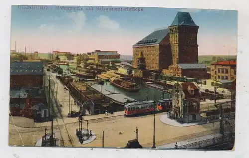 4100 DUISBURG, Hafen, Strassenbahn, Frachtschiffe, 20er Jahre