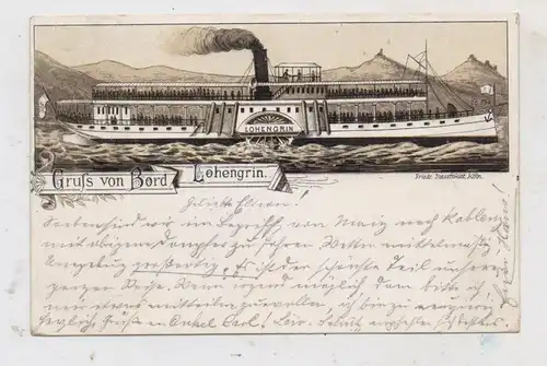 BINNENSCHIFFE - RHEIN, Köln-Düsseldorfer "LOHENGRIN", Lithographie, 1893