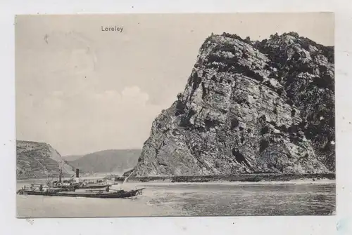 BINNENSCHIFFE - RHEIN, Fracht- und Personenschiff an der Lorelei, 1907