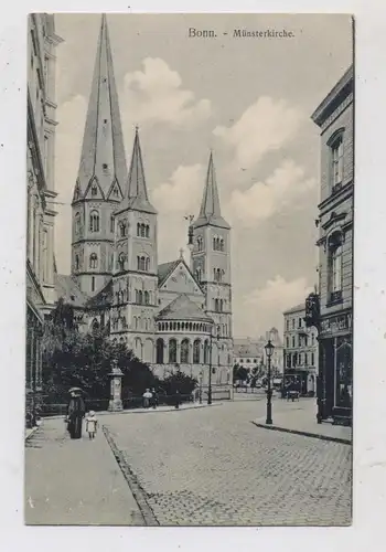 5300 BONN, Wettersäule vor dem Bonner Münster, Strassenpartie, 1909