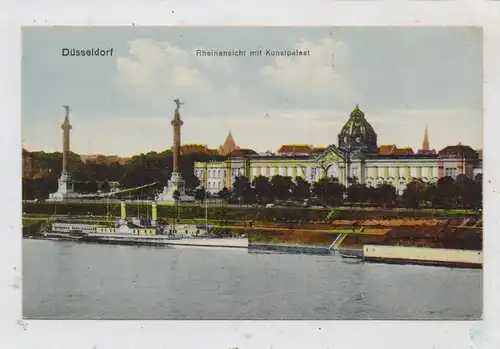 4000 DÜSSELDORF, Kunstpalast, Blick vom Rhein, Personenschiff am Anleger, Rheinschwimmbad