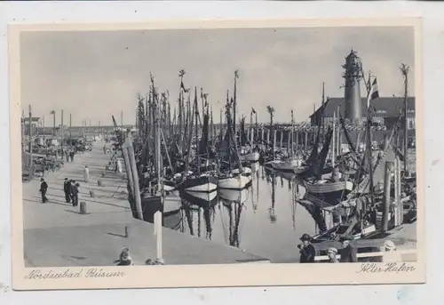 2242 BÜSUM, Hafen, Leuchtturm, Fischerboote, , "Un seilst du bet an Nordpool ran,..... "