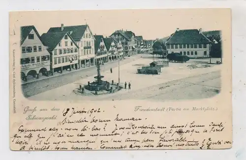 7290 FREUDENSTADT, Marktplatz, Wirtschaft / Bäckerei Carl Zufle, Heuwagen, Brunnen, 1902