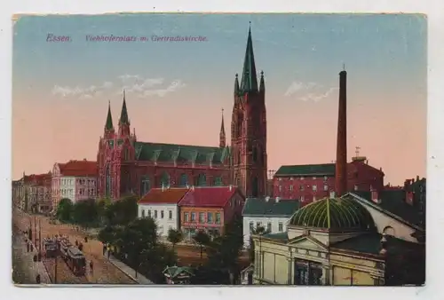 4300 ESSEN, Viehhofer Platz, Gertrudiskirche, Strassenbahn, 1928