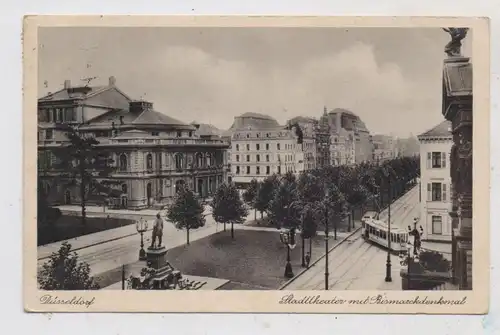 4000 DÜSSELDORF, Stadttheater, Bismarckdenkmal, Strassenbahn, 1929