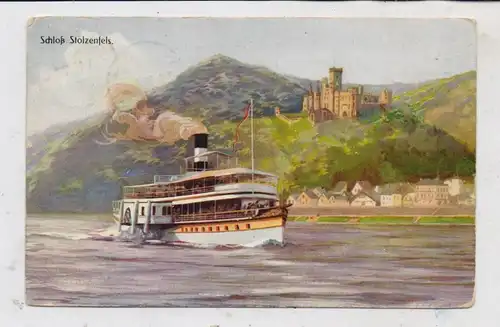 BINNENSCHIFFE - RHEIN, Köln-Düsseldorfer Dampfer vor Schloss Stolzenfels,, Künstler-Karte 1912