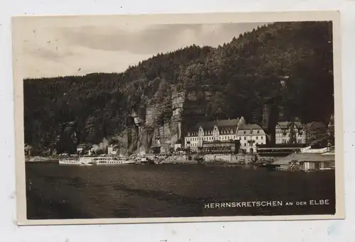 BÖHMEN & MÄHREN - HERRNSKRETSCHEN /  HRENSKO, Elbansicht, Personenschiff, 1932
