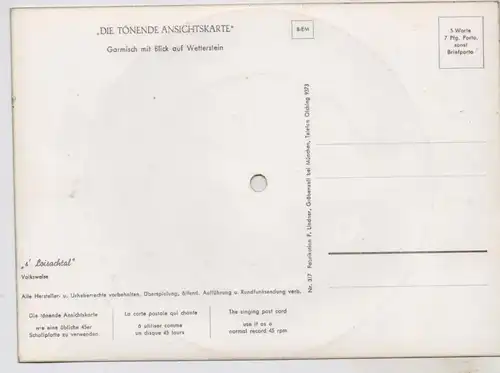 8100 GARMISCH - PARTENKIRCHEn, Schallplatten - AK, ""s' Loisachtal"