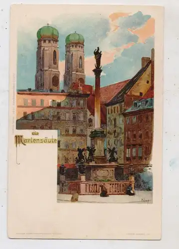 8000 MÜNCHEN, Mariensäule, Künstler-Karte KLEY, Verlag Velten # 84