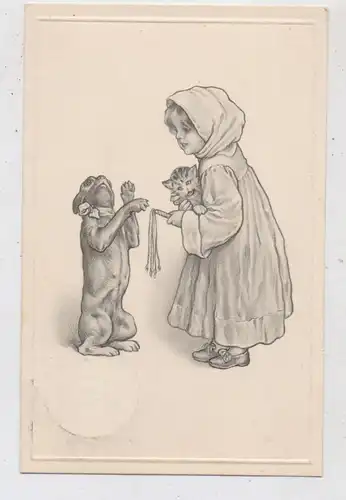 KINDER - Mädchen mit Katze und Hund,