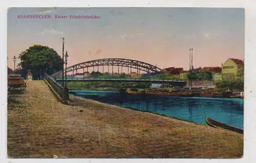 6600 SAARBRÜCKEN, Kaiser Friedrich Brücke, Frachtschiffe, 1919, Verlag Rithausen