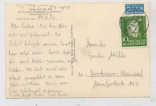 BUND - 1952, Michel 149, Luther, AK - Einzelfrankatur von Urach nach Leverkusen, 17.8.52