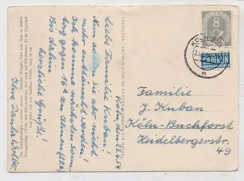 BUND - Michel 127, 8 Pfg. Posthorn, AK - Einzelfrankatur innerhalb Kölns, 23.06.1954