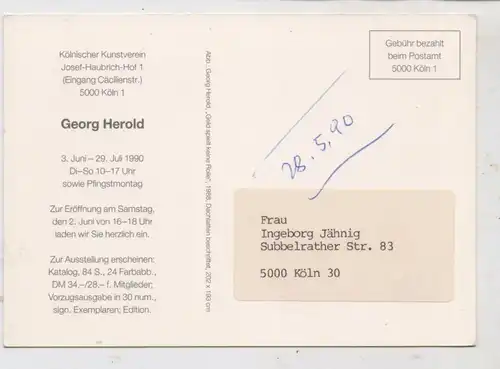 5000 KÖLN, Kölnischer Kunstverein, Ausstellung "GEORG HEROLD" - Einladungskarte, 1990