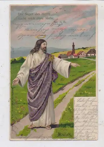 KÜNSTLER - ARTIST - ALFRED MAILICK, Jesus, "Der Segen des Herrn macht reich ohne Mühe, Golddruck geprägt, 1903