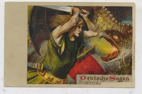 MÄRCHEN & SAGEN, Deutsche Sagen - "Siegfried und der Drache", Künstler-Karte Röhm, kl. Druckstelle, ca. 1905